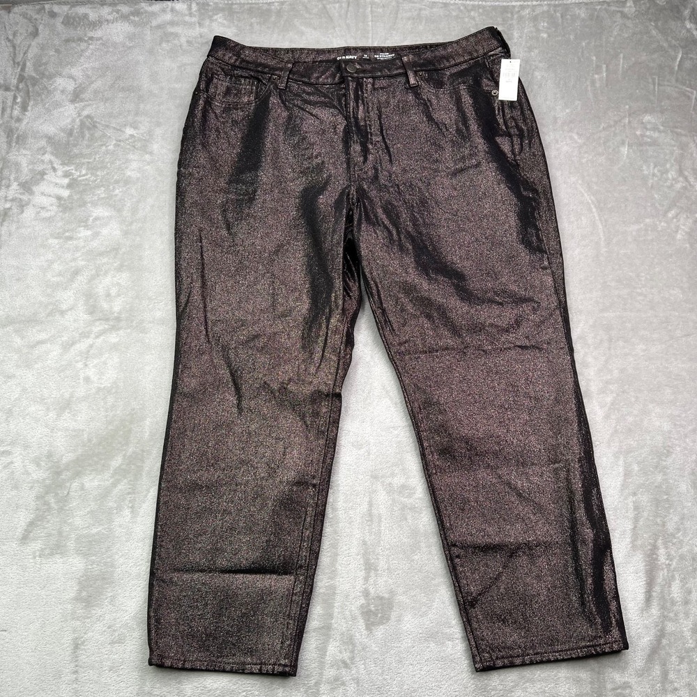 Old Navy Pants Women 16 Petite Glittery High Rise OG Straight Secret Pockets New